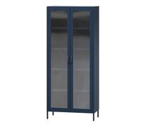 Jan Nowak Angelo Armoire vitrine à 2 Portes - 80 x 185 x 45 cm - 4 étagères réglables - Verre trempé - Montage Mural - Vitrine en Verre Debout - Armoire de Salon Scintillante - Bleu foncé