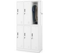 Jan Nowak Armoire à casiers Vestiaire Vestiaire métallique Vestiaire 6 casiers 185 cm x 90 cm x 45 cm 'Igor', blanc