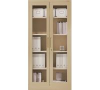 Jan Nowak Armoire de Bureau Metallique 185 x 90 x 40 cm | Etagères Réglables en Hauteur, 2 Clés Incluses | Etagère en Acier Robuste avec Portes en Verre pour Le Rangement | Beige