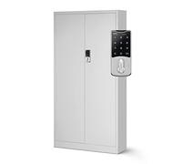 Jan Nowak Armoire à Dossiers Métal 4 Étagères Serrure à Code 185x90x40 cm | Armoire à dossiers en acier, 4 étagères réglables 50 kg chacune, serrure électronique, 50 classeurs et compartiment bas.
