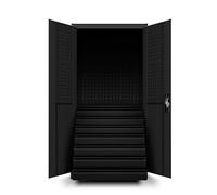 Jan Nowak Armoire à Outils TC007 Armoire d'atelier Métallique avec 7 Tiroirs Portes battantes Tôle d'acier 185 cm x 92 cm x 50 cm (Noir)