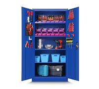 Jan Nowak Armoire à Outils TC01A Armoire d'atelier Métallique Mur perforé 4 étagères Portes battantes Tôle d'acier 185 cm x 92 cm x 50 cm (Bleu)