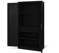 Jan Nowak Armoire à Outils TC02AM Armoire Meuble d'atelier avec 2 Tiroirs Portes battantes 3 étagères Peinture en Poudre 185 cm x 92 cm x 50 cm (Noir)