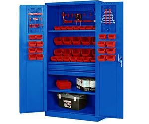 Jan Nowak Armoire à Outils TC02AM Armoire Meuble d'atelier avec 2 Tiroirs Portes battantes 3 étagères Peinture en Poudre 185 cm x 92 cm x 50 cm (Bleu)