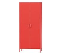 Jan Nowak Armoire Chambre Adulte Enfant en Métal 2 Portes - Flavio | Etagères, Tringles à Vêtements | Armoire de Rangement Chambre, Armoire Penderie | 80 x 185 x 45 cm | Rouge