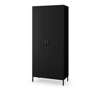 Jan Nowak Armoire Chambre en Métal 2 Portes - Flavio Etagères Tringles à Vêtements Armoire de Rangement Penderie 80 x 185 x 45 cm Noir