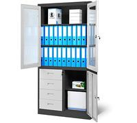 Jan Nowak Armoire de Bureau C042 Armoire Métallique avec 4 Tiroirs Portes battantes Revêtement en Poudre Tôle d'acier 185 cm x 90 cm x 40 cm (Anthracite/Blanc)