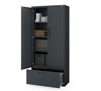 Jan Nowak Armoire de Bureau Métallique 195x90x40 cm avec Tiroir 40 cm Megan Armoire de Rangement Métal Verrouillable avec Étagères Réglables pour Bureau Atelier Archives Anthracite