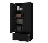 Jan Nowak Armoire de Bureau Métallique 195x90x40 cm avec Tiroir 40 cm Megan Armoire de Rangement Métal Verrouillable avec Étagères Réglables pour Bureau Atelier Archives Noir