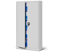 Jan Nowak Armoire de Bureau métallique 4 étagères tôle d'acier revêtement en Poudre 185 cm x 90 cm x 40 cm (Gris)