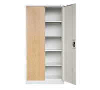 Jan Nowak Armoire de Bureau Métallique 4 étagères tôle d'acier revêtement en Poudre 195 cm x 90 cm x 40 cm (Blanc/Imitation Bois)