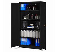 Jan Nowak Armoire de Bureau Métallique 4 étagères tôle d'acier revêtement en Poudre 195 cm x 90 cm x 40 cm (Noir)