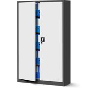 Jan Nowak Armoire de Bureau Métallique C001II 4 Etagères Tôle d'acier Portes Battantes Verrouillable 185 cm x 115 cm x 40 cm (Anthracite/Blanc)