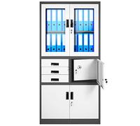 Jan Nowak Armoire de Bureau Métallique Coffre-Fort Compartiment Secret Portes battantes Tiroirs Revêtement par Poudre Tôle d'acier 185 cm x 90 cm x 40 cm (Anthracite/Blanc)