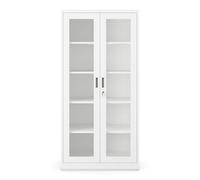 Jan Nowak Armoire de Bureau Métallique Vitrée Verrouillable 185x90x40 cm | Rangement bureau en acier, portes verre trempé, 4 étagères réglables 50 kg, serrure ompartiment bas, 50 classeurs A4.