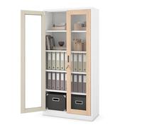 Jan Nowak Armoire de Bureau Métallique Vitrée Verrouillable 185x90x40 cm | Rangement bureau en acier, portes verre trempé, 4 étagères réglables 50 kg, serrure ompartiment bas, 50 classeurs A4.