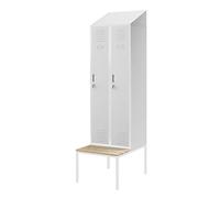 Jan Nowak Armoire Metallique, Casier de Rangement avec Banc | Armoire avec Serrure, 2 Casiers Séparés - Etagère, Crochets | Placard Rangement | 230 x 60 x 85 cm Gris