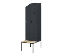 Jan Nowak Armoire Metallique, Casier de Rangement avec Banc | Armoire avec Serrure, 2 Casiers Séparés - Etagère, Crochets | Placard Rangement | 230 x 60 x 85 cm Anthracite