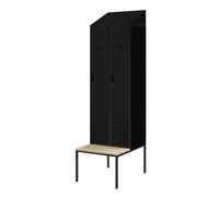 Jan Nowak Armoire Metallique, Casier de Rangement avec Banc | Armoire avec Serrure, 2 Casiers Séparés - Etagère, Crochets | Placard Rangement | 230 x 60 x 85 cm Noir