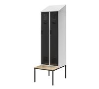 Jan Nowak Armoire Metallique, Casier de Rangement avec Banc | Armoire avec Serrure, 2 Casiers Séparés - Etagère, Crochets | Placard Rangement | 230 x 60 x 85 cm | Gris-Anthracite