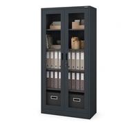 Jan Nowak Armoire Métallique Vitrée De Bureau, Vitrine De Rangement avec Serrure, Armoire Archives pour Classeurs A4, Portes en Verre Trempé, 4 Étagères Réglables, 185 x 90 x 40 cm