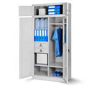 Jan Nowak Armoire Polyvalente C117 Armoire de Bureau Métallique Casier Vestiaire Compartiment Secret 2 Tiroirs Tôle d'acier Verrouillables 185 cm x 90 cm x 50 cm (Gris)
