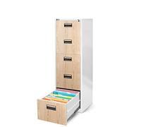 Jan Nowak Armoire pour Dossiers Suspendus Métallique avec 5 Tiroirs Revêtement en Poudre Tôle d'acier (Blanc/Imitation Bois)