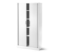 Jan Nowak Armoire Rideaux de Bureau métallique 4 étagères Porte roulante tôle d'acier verrouillable 185 cm x 90 cm x 45 cm (Blanc)