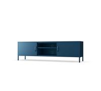 Jan Nowak Armoire TV ROSARIA Armoire TV Board pour salon Table TV métallique avec portes et compartiment ouvert 170 x 50 x 40 cm Bleu foncé