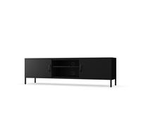 Jan Nowak Armoire TV ROSARIA Armoire TV Board pour salon Table TV métallique avec portes et compartiment ouvert 170 x 50 x 40 cm Noir