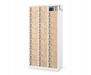 Jan Nowak Armoire Vestiaire 3B11A Casier Metallique pour Objets de Valeur 33 Compartiments Revêtement en Poudre 185 cm x 90 cm x 45 cm (Blanc-Bois)