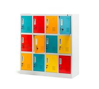 Jan Nowak Armoire vestiaire 4B3A Casier Metallique 12 Compartiments Revêtement en Poudre 120 cm x 110 cm x 45 cm (Multicolore)