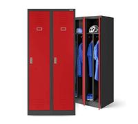 Jan Nowak Armoire Vestiaire Metallique 2B1A Casier en Métal 2 Compartiments cloison Revêtement en Poudre 180 cm x 80 cm x 50 cm (Anthracite/Rouge)