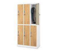 Jan Nowak Armoire vestiaire métallique 6 casiers verrouillables Acier Robuste avec Tringle Ventilation Rangement vêtements 90 x 185 x 45 cm Blanc chêne doré