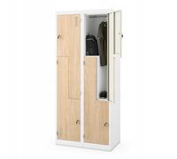 Jan Nowak Armoire vestiaire Z02 Casier Metallique avec 4 Compartiments Fentes d'aération Revêtement par Poudre 185 cm x 80 cm x 45 cm (Blanc-Bois)