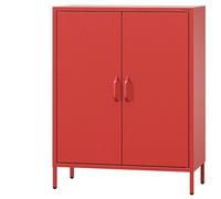 Jan Nowak Buffet Métal, Armoire de Rangement 2 Portes - VITO | 2 Étagères Réglables, Fermeture Magnétique Silencieuse | Meubles de Salon, Style Industriel | 80 x 101,5 x 40 cm | Rouge