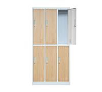 Casier vestiaire 3B2A Armoire Metallique 6 Compartiments Revêtement en Poudre 185 cm x 90 cm x 45 cm (Blanc/Imitation Bois)