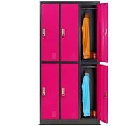 Jan Nowak Casier vestiaire 3B2A Armoire Metallique 6 Compartiments Revêtement en Poudre 185 cm x 90 cm x 45 cm (Anthracite/Rose)