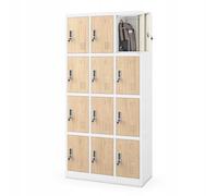 Jan Nowak Casier vestiaire 3B4A Armoire Metallique 12 Compartiments avec Fentes de Ventilation Revêtement en Poudre 185 cm x 90 cm x 40 cm (Blanc-Bois)