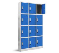 Jan Nowak Casier vestiaire 3B4A Armoire Metallique 12 Compartiments avec Fentes de Ventilation Revêtement en Poudre 185 cm x 90 cm x 40 cm (Gris-Bleu)