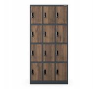 Jan Nowak Casier vestiaire 3B4A Armoire Metallique 12 Compartiments avec Fentes de Ventilation Revêtement en Poudre 185 cm x 90 cm x 40 cm (Anthracite-Bois)
