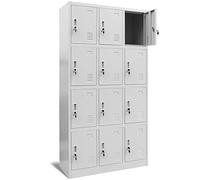 Jan Nowak Casier vestiaire 3B4A Armoire Metallique 12 Compartiments avec Fentes de Ventilation Revêtement en Poudre 185 cm x 90 cm x 40 cm (Gris)