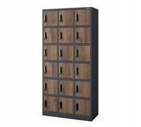 Jan Nowak Casier vestiaire 3B6A Armoire Metallique 18 Compartiments revêtement en Poudre 185 cm x 90 cm x 40 cm Anthracite-Bois