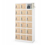 Jan Nowak Casier vestiaire 3B6A Armoire Metallique 18 Compartiments revêtement en Poudre 185 cm x 90 cm x 40 cm Blanc-Bois