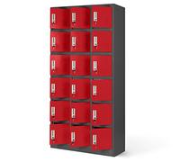 Jan Nowak Casier vestiaire 3B6A Armoire Metallique 18 Compartiments revêtement en Poudre 185 cm x 90 cm x 40 cm (Anthracite/Rouge)