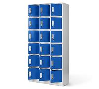 Jan Nowak Casier vestiaire 3B6A Armoire Metallique 18 Compartiments revêtement en Poudre 185 cm x 90 cm x 40 cm (Gris/Bleu)