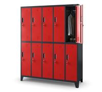 Jan Nowak Casier vestiaire 5B2A Armoire Metallique 10 Compartiments revêtement en Poudre 172 cm x 136 cm x 45 cm (Anthracite/Rouge)