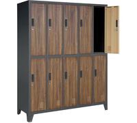 Jan Nowak Casier vestiaire Armoire Metallique 10 Compartiments revêtement en Poudre 172 x 136 x 45 cm Anthracite/Imitation Bois