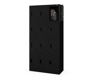 Jan Nowak Coffre-Fort modèle Marcin 3B4A Casier à 12 Compartiments Casier métallique Casier pour vestiaire Casier Social OHS Revêtement en Poudre 185 cm x 90 cm x 40 cm (Noir)
