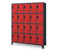 Jan Nowak Domator Casier Vestiaire 5B4A Armoire Metallique avec 20 Compartiments Revêtement en Poudre 172 cm x 136 cm x 45 cm (Anthracite-Rouge)